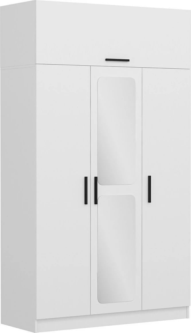 Dollap Skye Decor, Kale 3 kapak me pasqyrë, i bardhë, 255cm