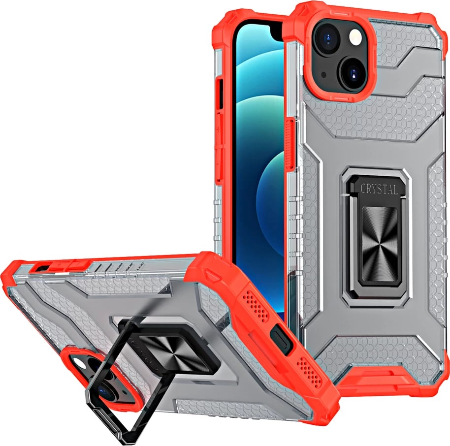 Mbështjellës Hurtel Crystal Ring Case për iPhone 13, me mbajtëse, Kuq