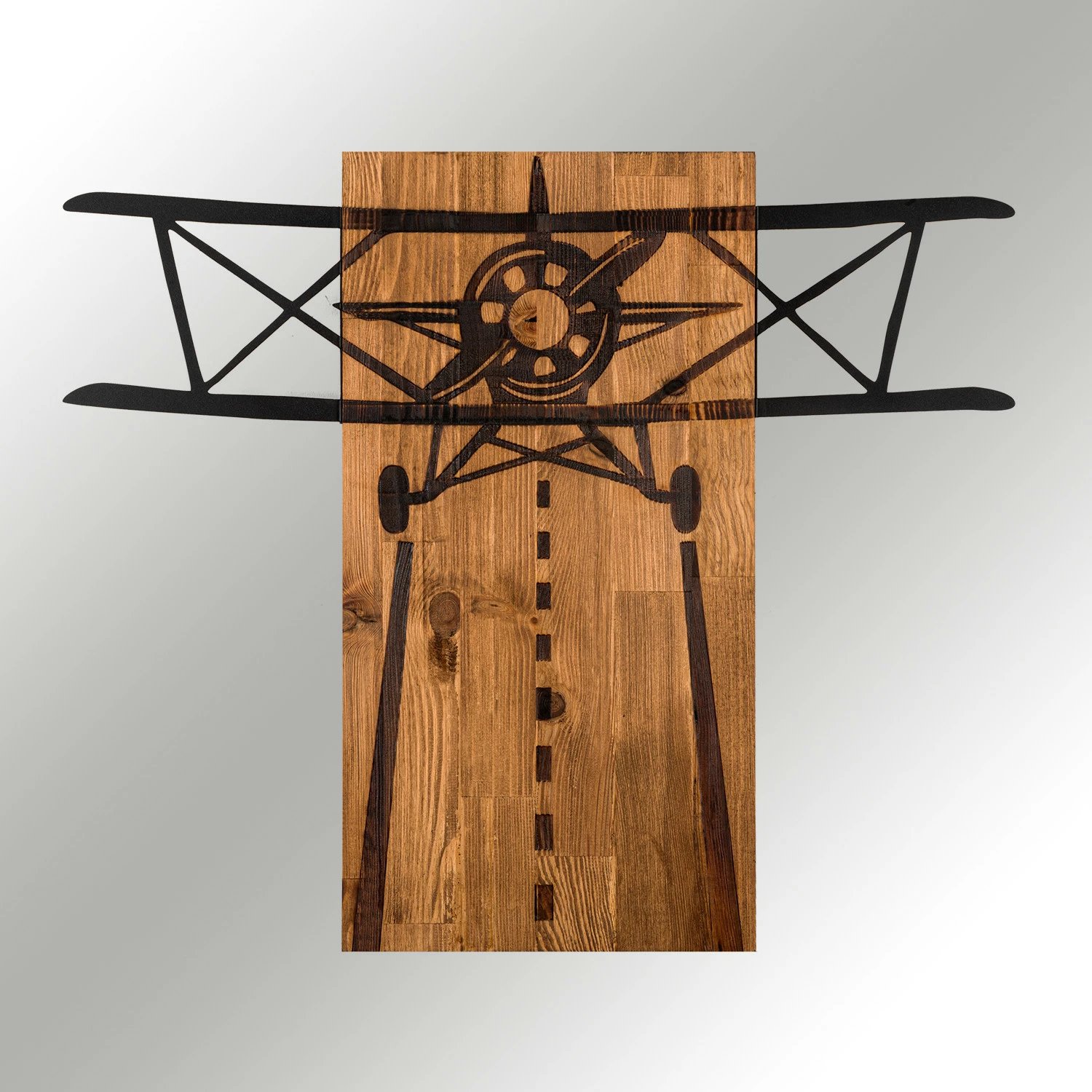 Aksesor dekorativ për mur, dru dhe metal, Wallity, Vecivi, ngjyrë e zezë dhe arre, 68x58cm