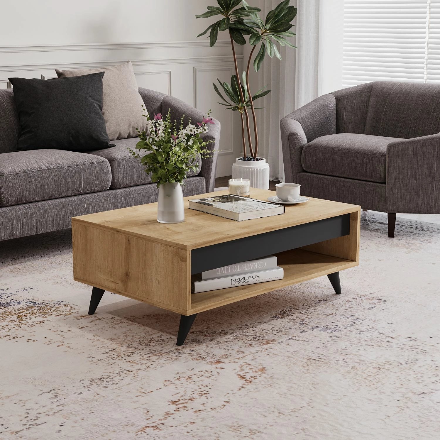 Tavolinë kafeje Skye Decor, ngjyrë lisi Sapphire Oak, Century