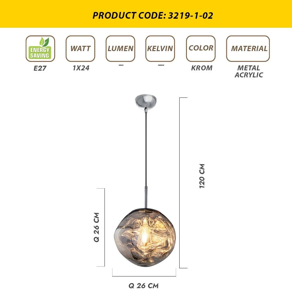 Llambë tavani Opviq, trup akrilik, krom, L1255