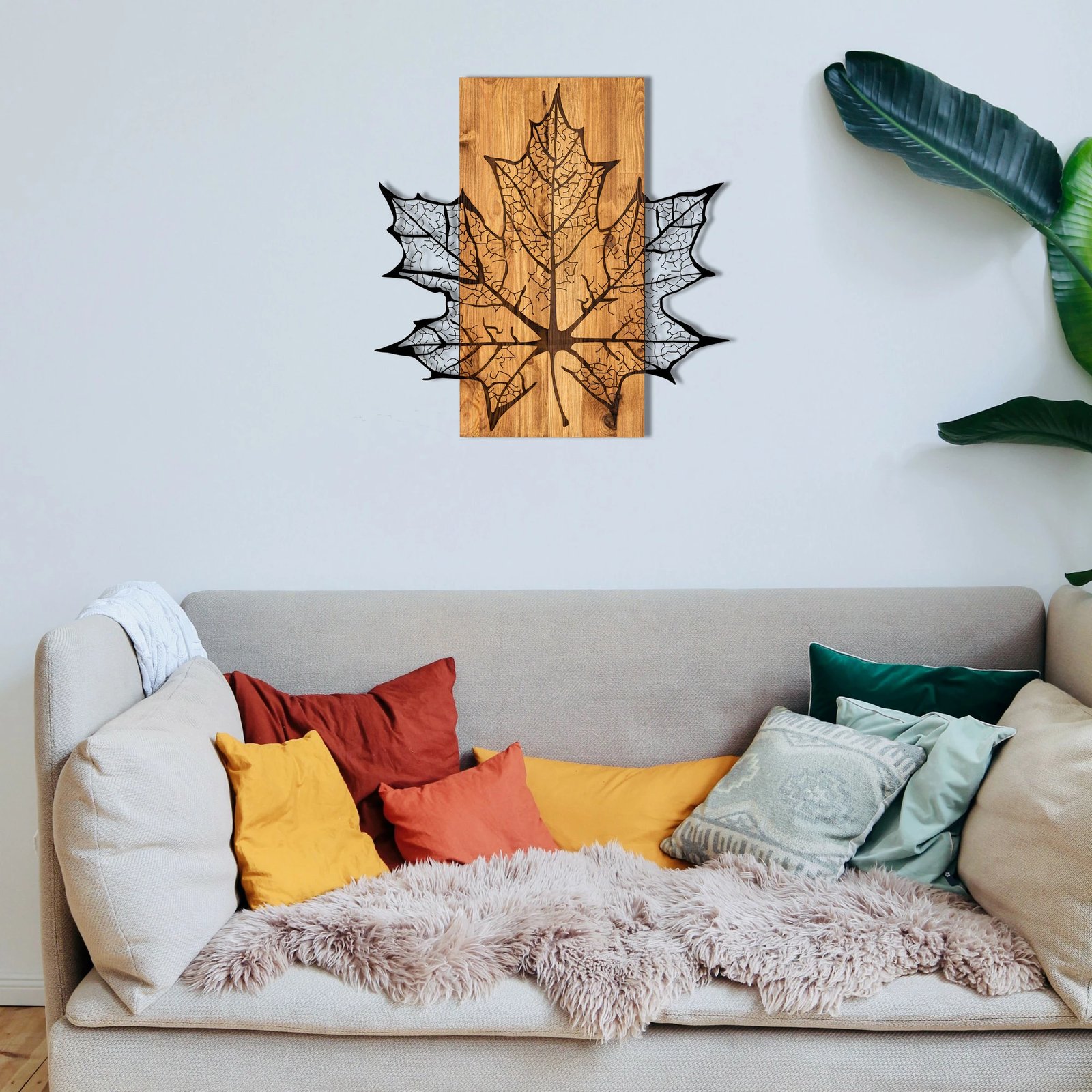 Aksesor dekorativ për mur, dru dhe metal, Wallity, lepur