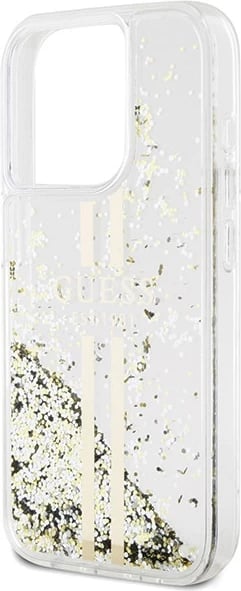 Mbështjellës Guess Liquid Glitter Gold Stripes për iPhone 15 Pro, Transparent Mbështjellës Guess Liquid Glitter Gold Stripes për iPhone 15 Pro, Transparent