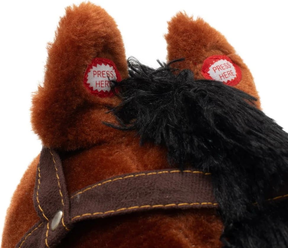 Kalë lëkundës, Baby Mix, Arthur, pelush interaktiv me melodi dhe shall, shina druri, nga 18+ muaj, kapacitet 25 kg, kafe