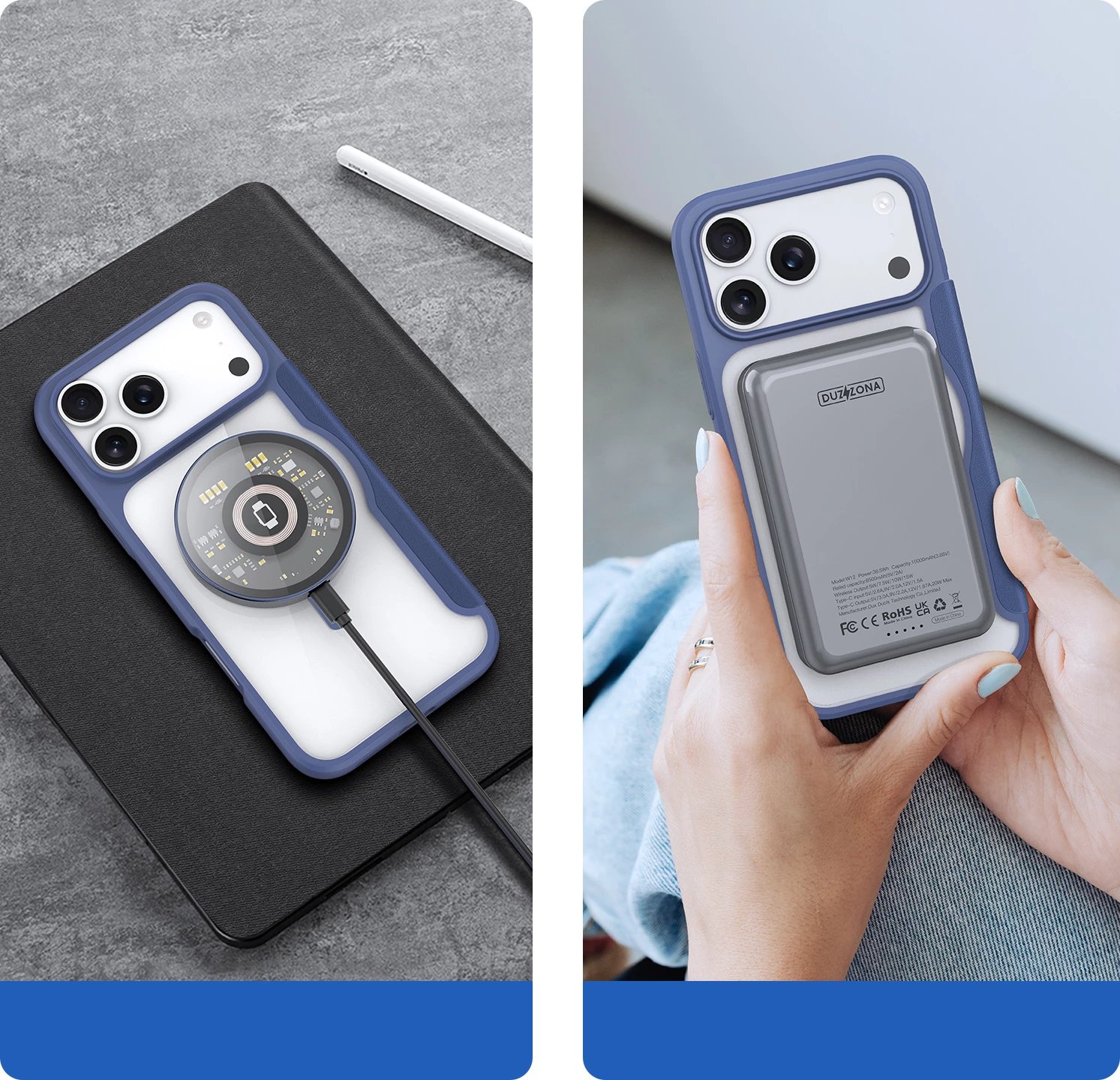 Mbështjellës, Dux Ducis, Skin X Pro për iPhone 17 Pro Max, me portofol, MagSafe kompatibil, blu