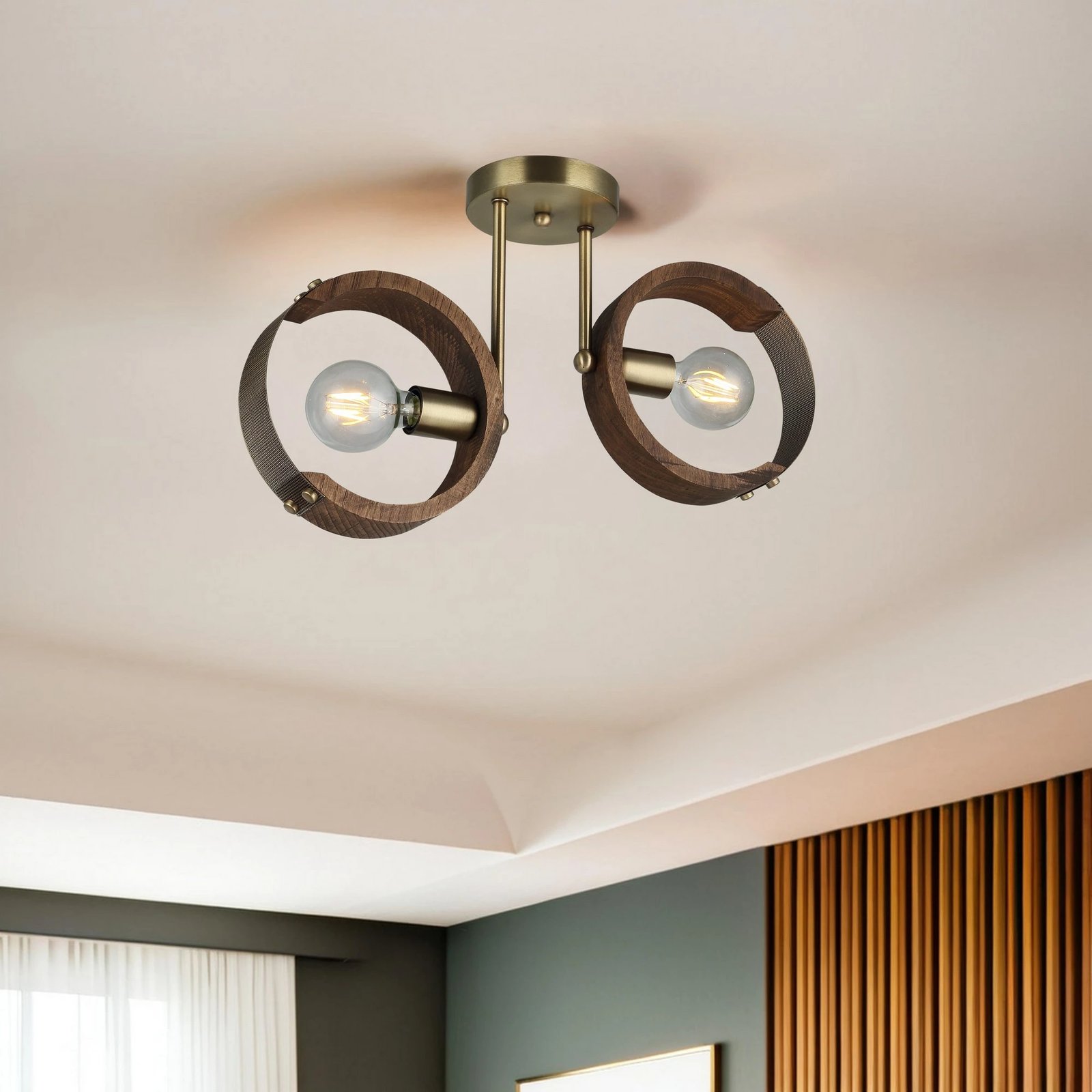 Llambë tavani Opviq, metal dhe dru, ngjyrë antike, Manya - 52-12