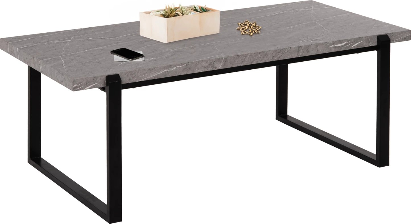 Tavolinë kafeje FH9585.02 MDF, sipërfaqe tavoline ngjyrë mermeri gri, bazë metalike e zezë, 120x60x46 cm
