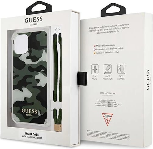 Mbështjellës Guess GUHCP12MKSARKA për iPhone 12/12 Pro, plastikë e fortë, Camo, Jeshile