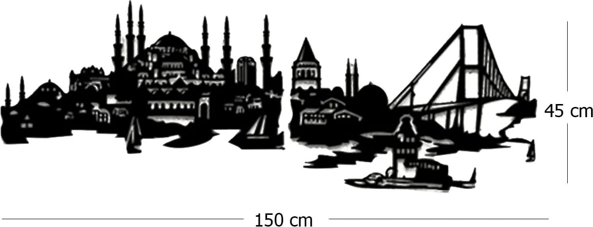 Aksesor dekorativ metalik për mur, Wallity, Şehr-i Istanbul XL, ngjyrë e zezë, 150x45cm