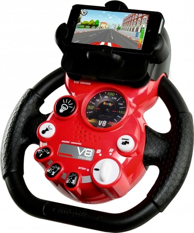 Simulator drejtimi për fëmijë Smoby V8 Driver, plastikë, i kuq/zi