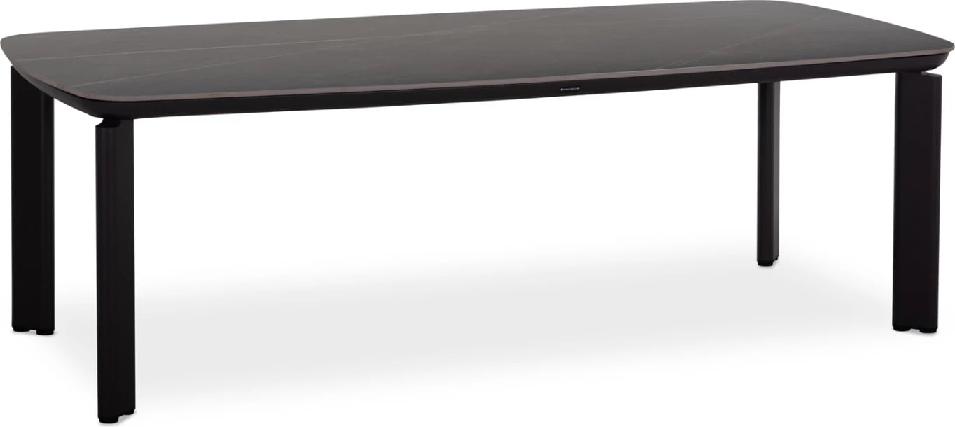 Tavolinë e madhe për jashtë, alumini ngjyrë gri e errët, sipërfaqe prej guri të sinterizuar, 240x100x76 cm