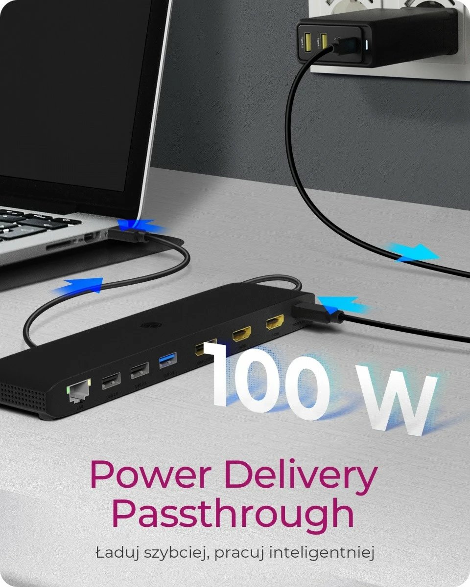 Kasë docking IcyBox IB-DK2116-C, 12 porte, USB Type-C, HDMI, DP, LAN, SD, E zezë