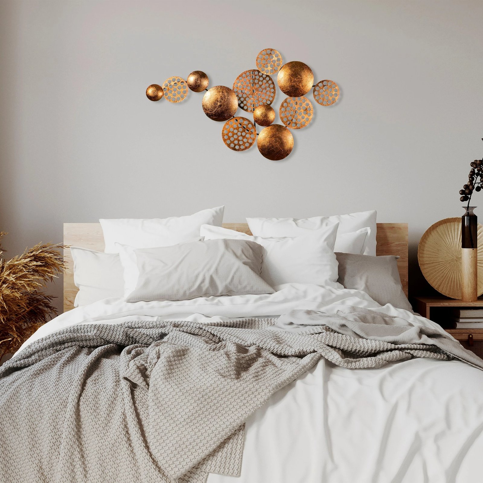 Aksesor dekorativ metalik për mur, Wallity Aurora 3, ngjyrë bakri, 45x82cm