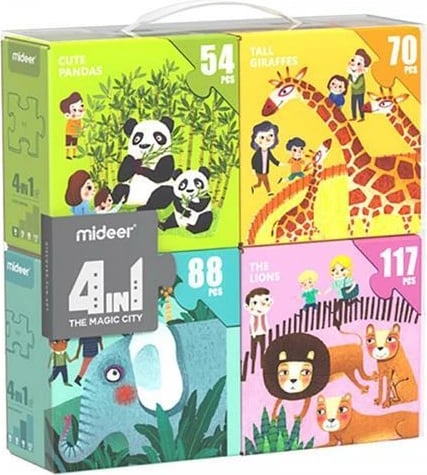 Puzzle Mideer 4 në 1 "Animals" 54,70,88 - 117 pjesë