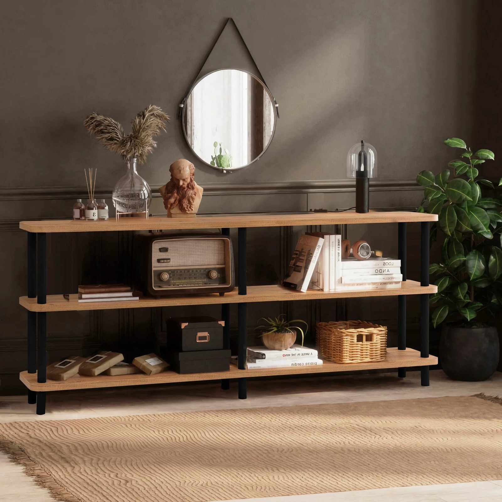 Raft librash Hanah Home, Zen, ngjyrë e zezë dhe pishë Atlantike