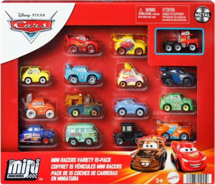 Set vetura të vogla metalike Mattel Cars HYK81, 15 copë, shumëngjyrëshe