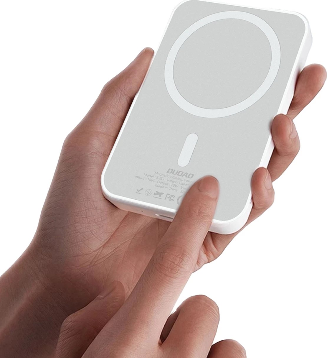 Powerbank Dudao K26S, 5000mAh, 20W, USB-A/USB-C/MagSafe, bardhë