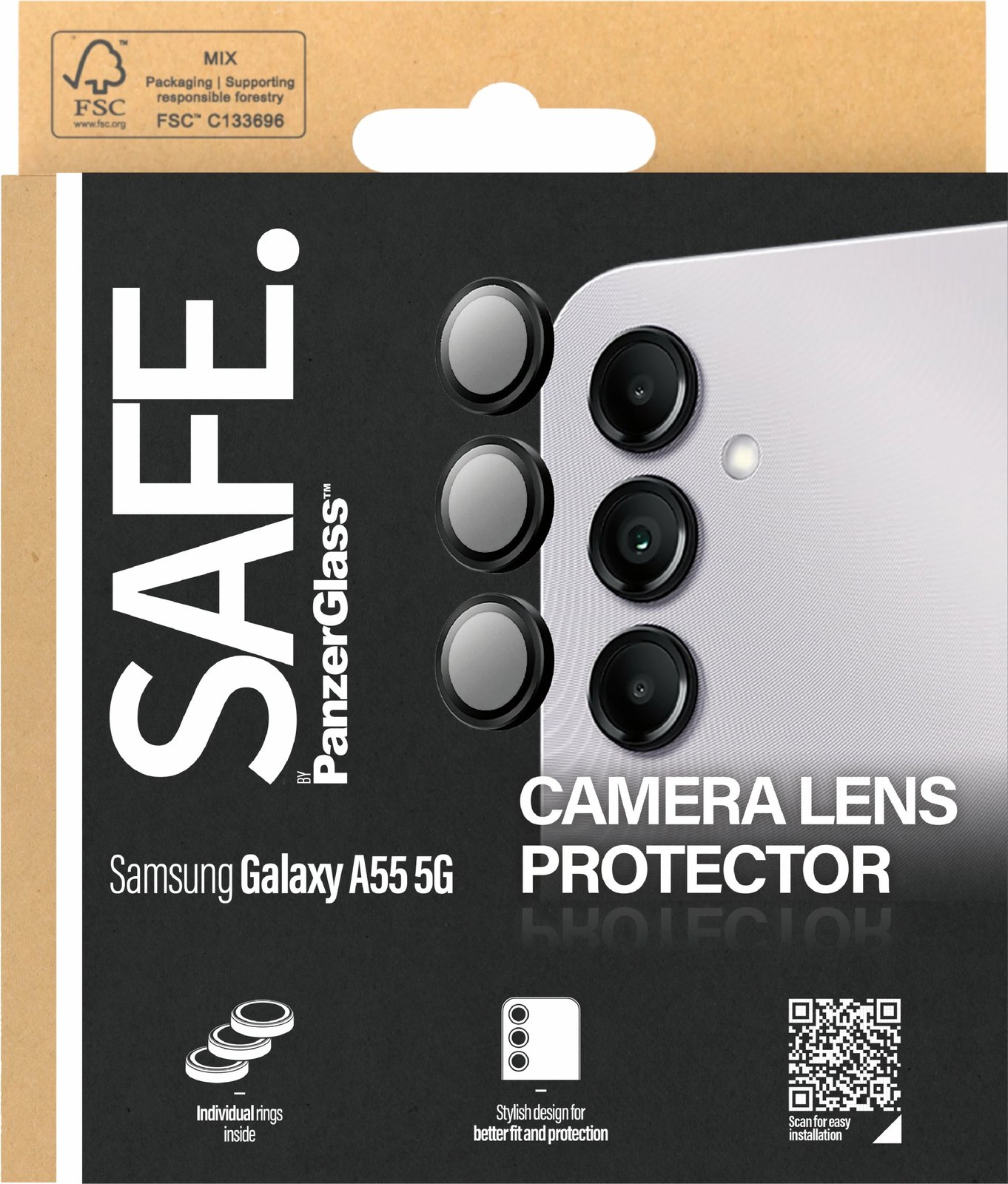 Mbrojtës xhami kamerë PanzerGlass për Samsung A55 5G, i zi