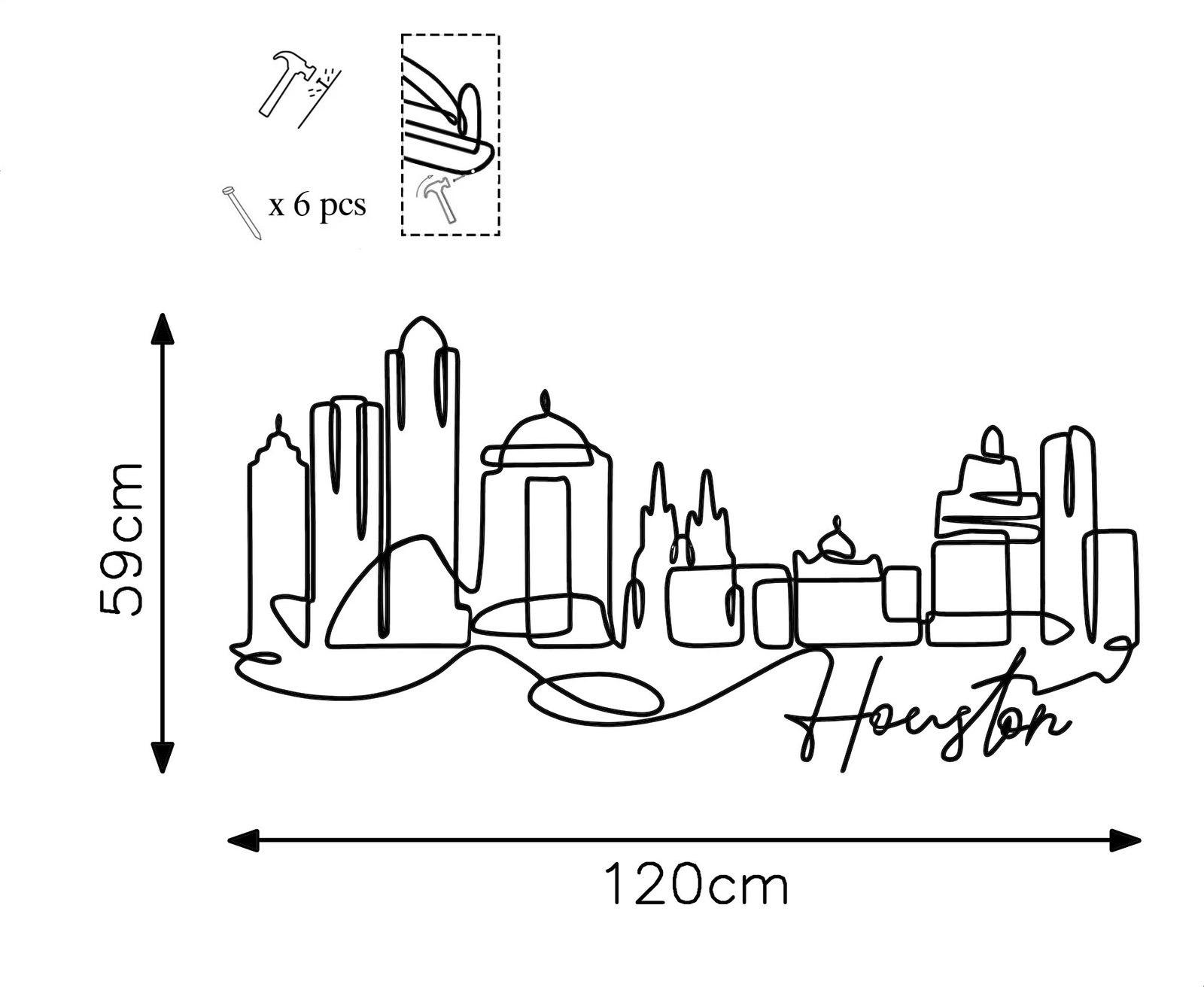 Aksesor dekorativ metalik për mur, Wallity, Houston