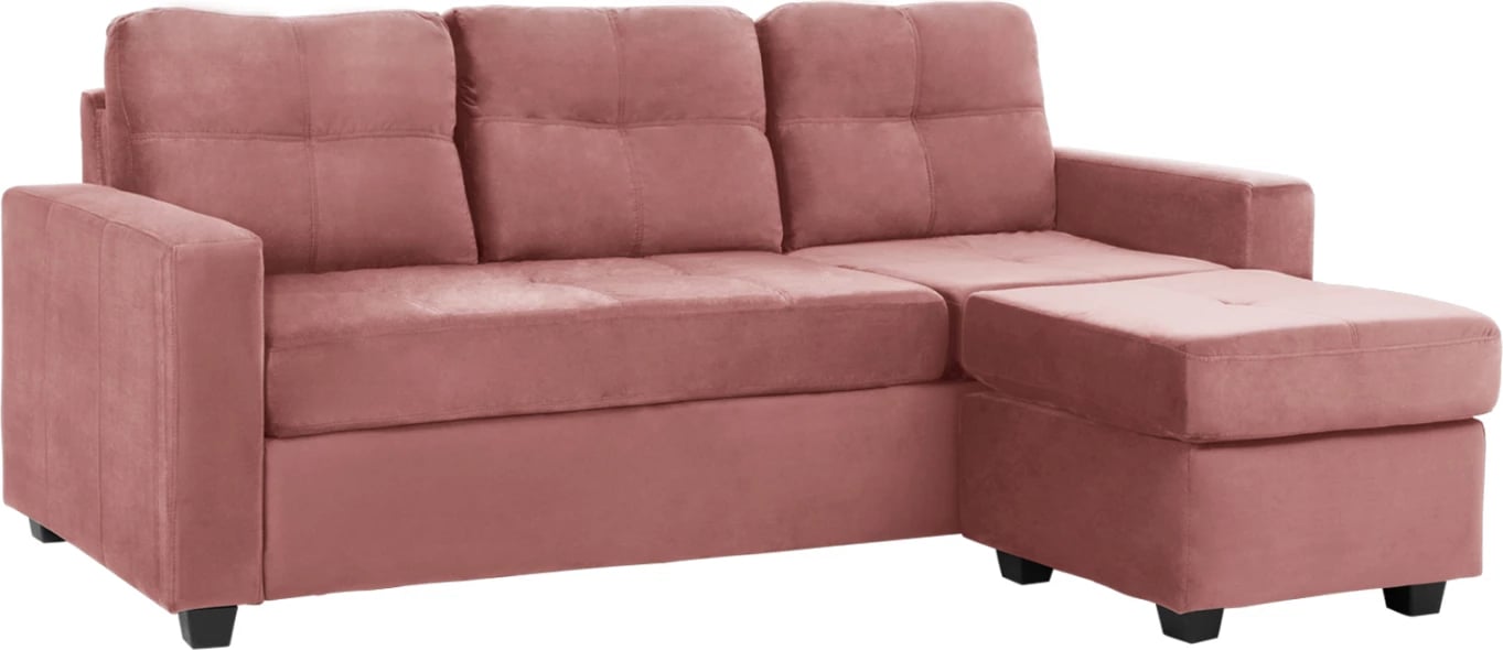 Kënd divani i kthyeshëm, kadife, ngjyrë rozë e pluhurosur, 207x145x85 cm, FH3004.12