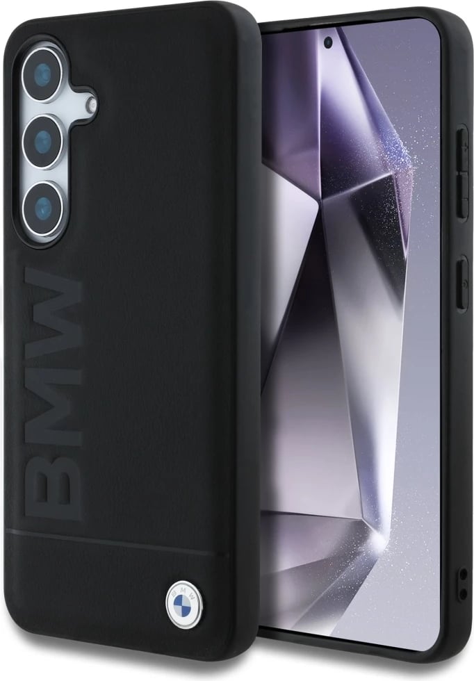 Mbështjellës BMW Leather Big Wordmark për Samsung Galaxy S25, i zi