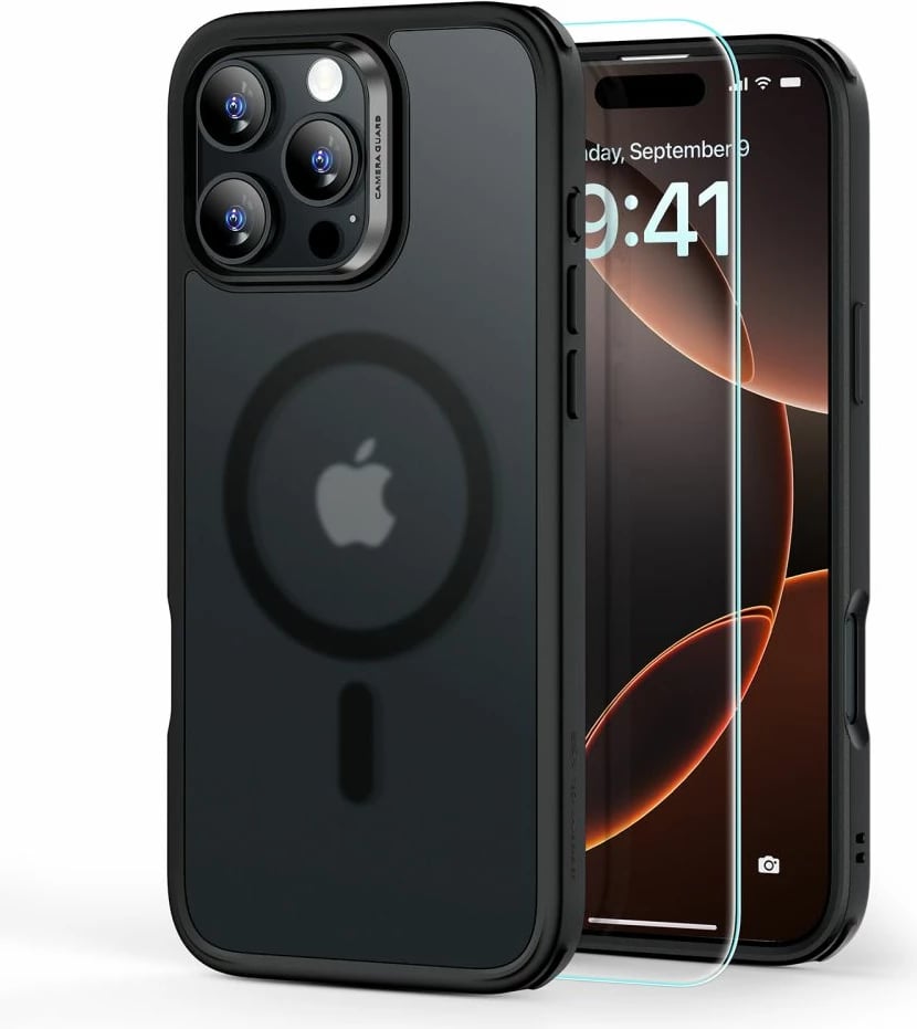 Mbështjellës ESR Classic Hybrid HaloLock me MagSafe dhe xham të temperuar për iPhone 16 Pro, Gjysmë-transparent