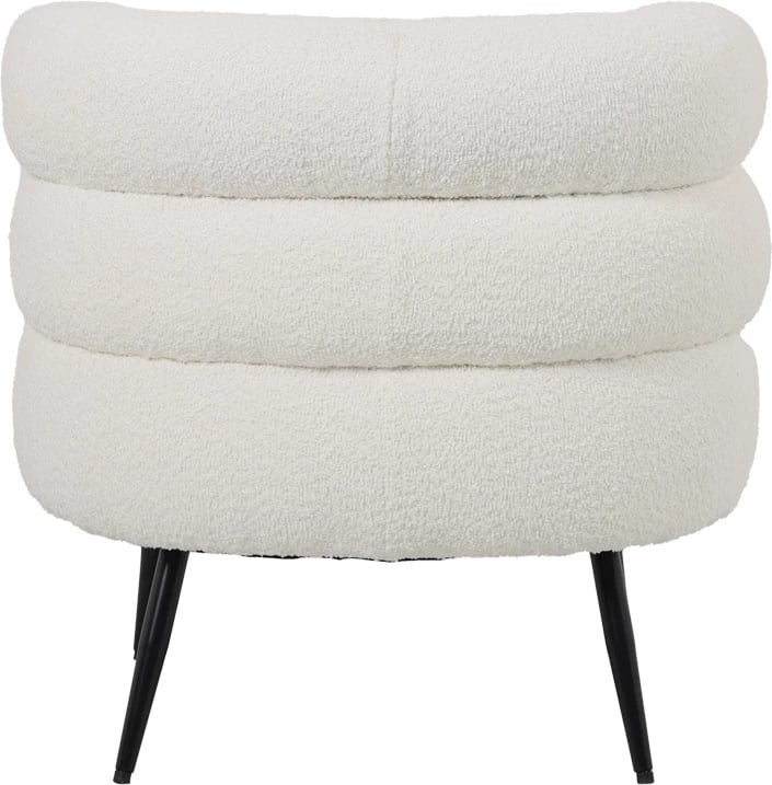 Fotel me pëlhurë boucle, ngjyrë e bardhë, këmbë metalike të zeza, 76x75x72cm