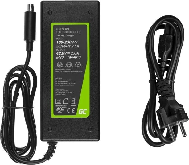 Karikues trotineti Green Cell SAD01 për Xiaomi Mijia M365 / M365 Pro / Segway Ninebot ES1 ES2 ES3 ES4, 42V 2A, i zi