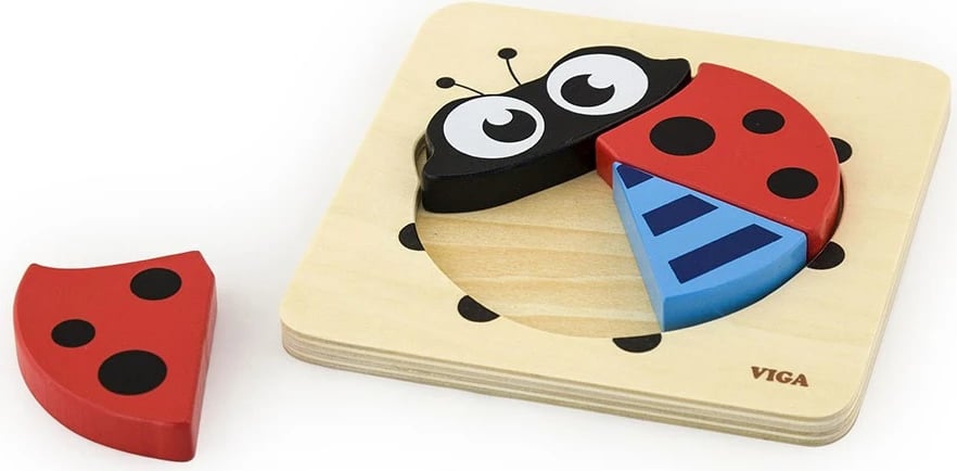 Puzzle druri, Viga, Ladybug, 4 pjesë, 18+ muaj, 145x145x18 mm, shumëngjyrëshe