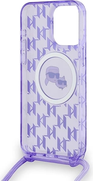 Mbështjellës Karl Lagerfeld IML Crossbody Monogram Karl & Choupette Head MagSafe për iPhone 15 Pro Max, Vjollcë