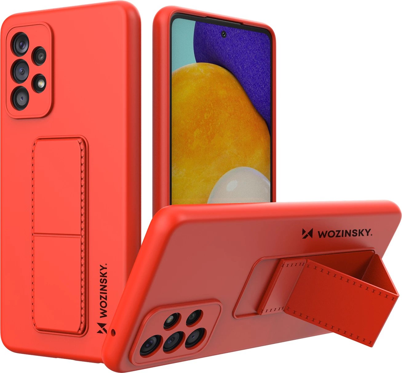 Mbështjellës Wozinsky Kickstand Case për Samsung Galaxy A73, silikon, me mbajtëse, Kuq
