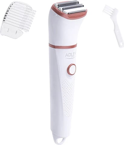 Makinë rroje për gra, Adler, AD 2941, dy koka, IPX7, pa kabëll, Wet & Dry, me bateri AAA, e bardhë rozë