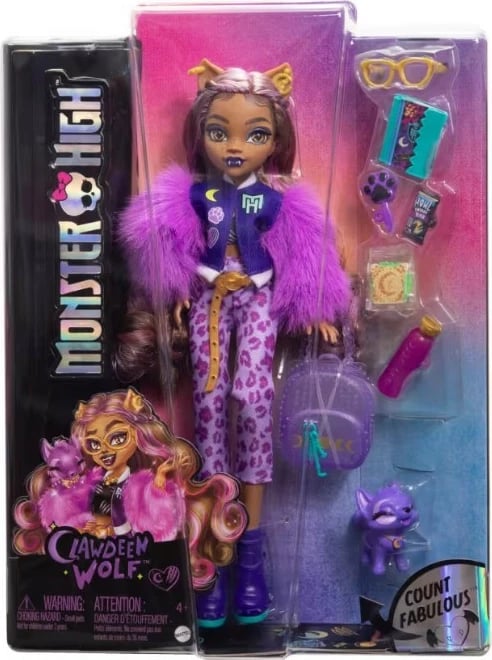 Kukull Monster High Mattel Clawdeen Wolf HRP65 me aksesorë, vjollcë, set