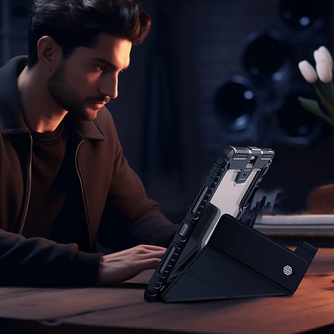 Mbështjellës Nillkin Bumper Leather Case Pro për iPad Air 13" (2024), i zi Mbështjellës Nillkin Bumper Leather Case Pro për iPad Air 13" (2024), i zi