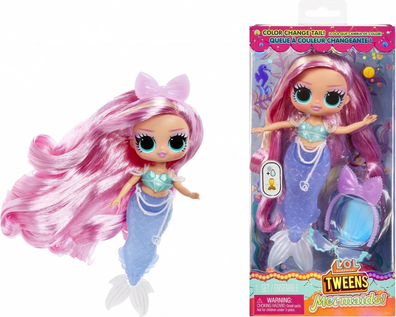 Kukull L.O.L. Surprise Tweens Mermaid Lola Waves, me bisht që ndryshon ngjyrë
