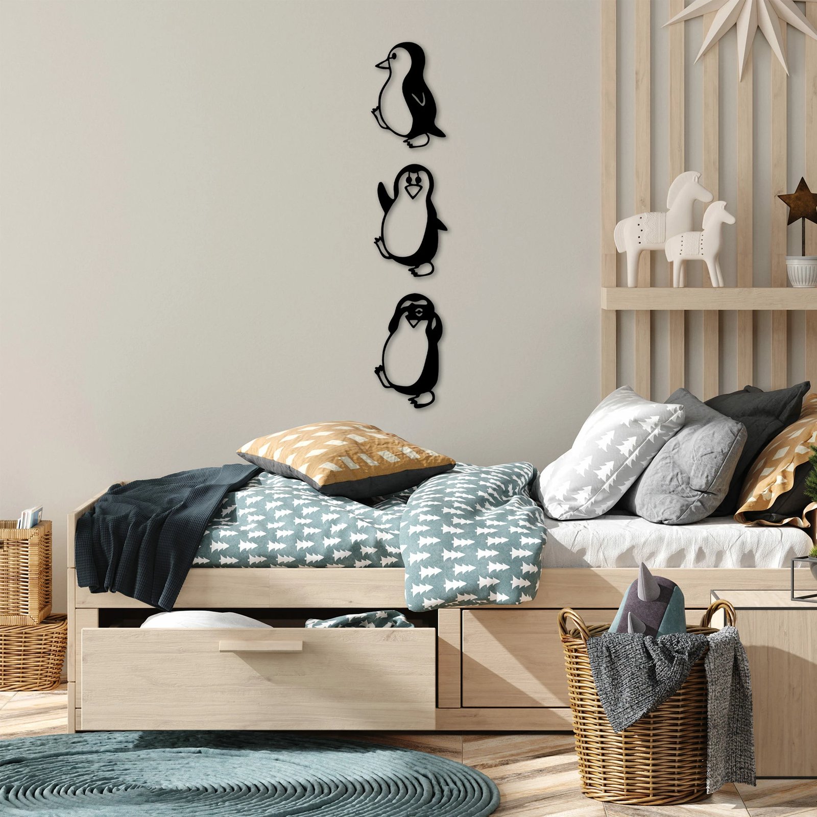 Aksesor dekorativ metalik për mur, pinguj, Wallity, 3 copë, ngjyrë e zezë