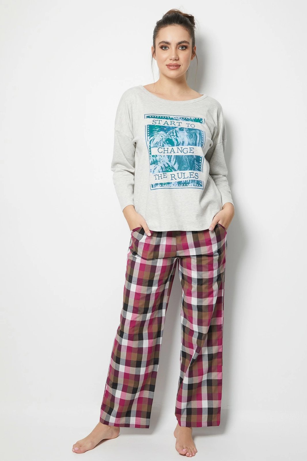 Set pizhamash për gra, Jumeon, 002-000260, gri, marl