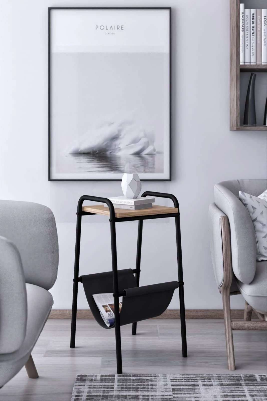 Tavolinë anësore Hanah Home, Gazy Square, ngjyrë e zezë dhe Atlantic Pine