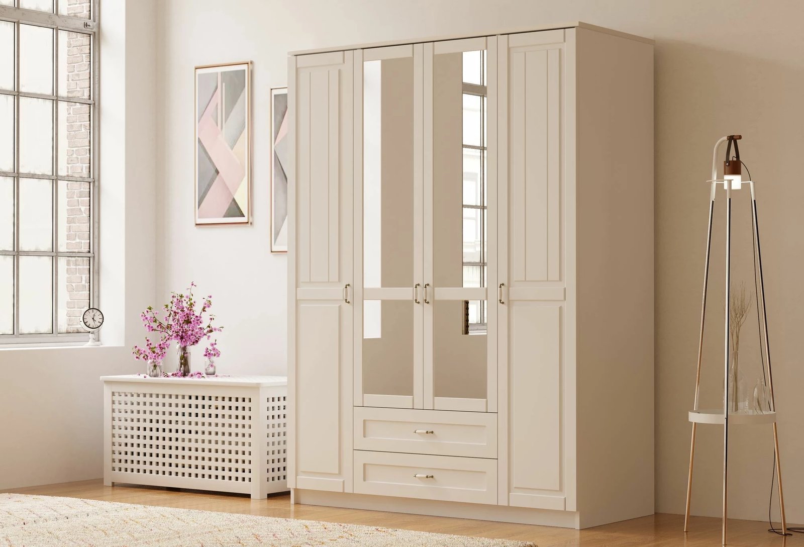 Dollap rrobash Skye Decor, RB-121-01, ngjyrë e bardhë mat