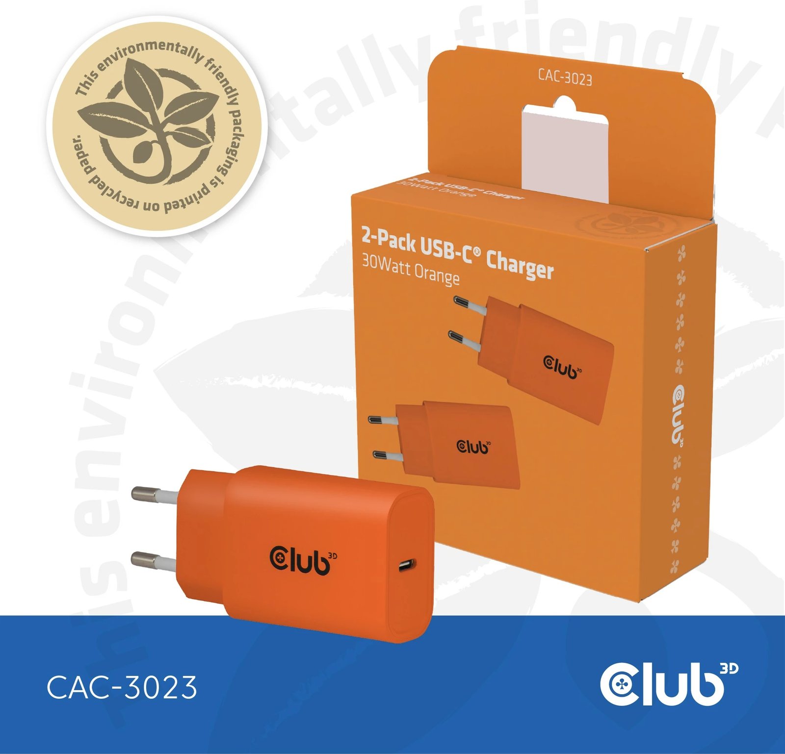Karikues USB-C Club3D CAC-3023 30W, 2 copë, portokalli