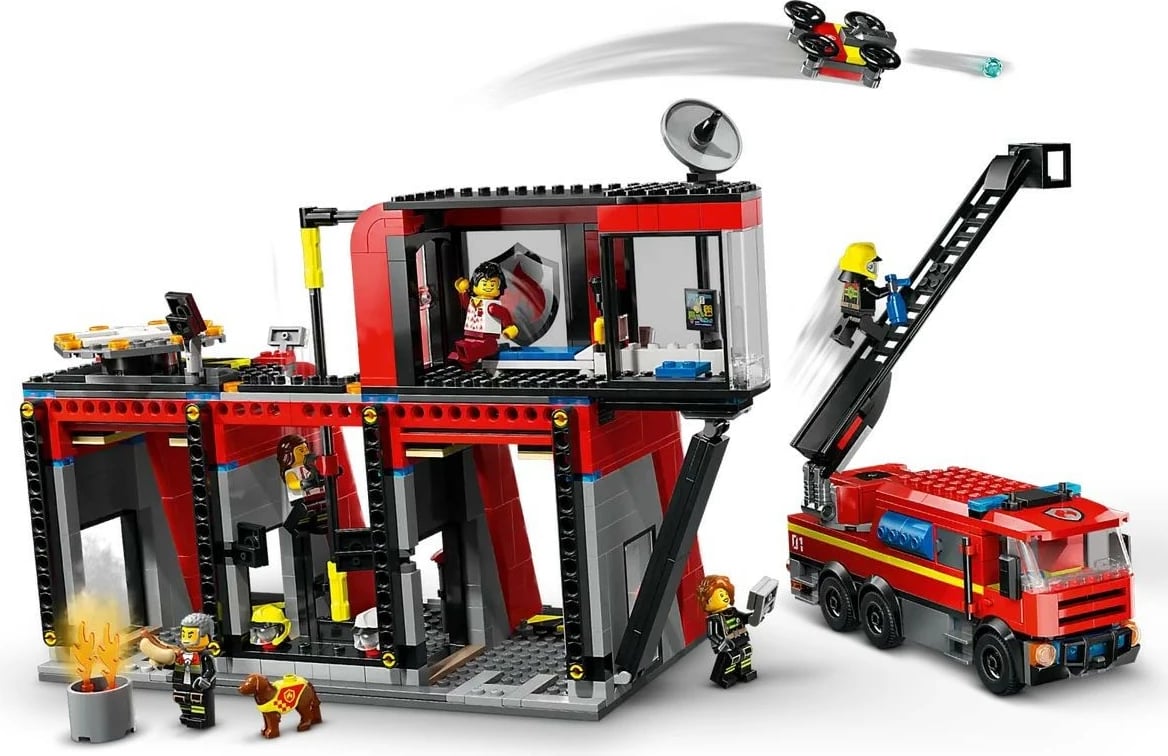 Set LEGO City stacion zjarri me kamion 60414, 843 pjesë, për fëmijë, plastikë