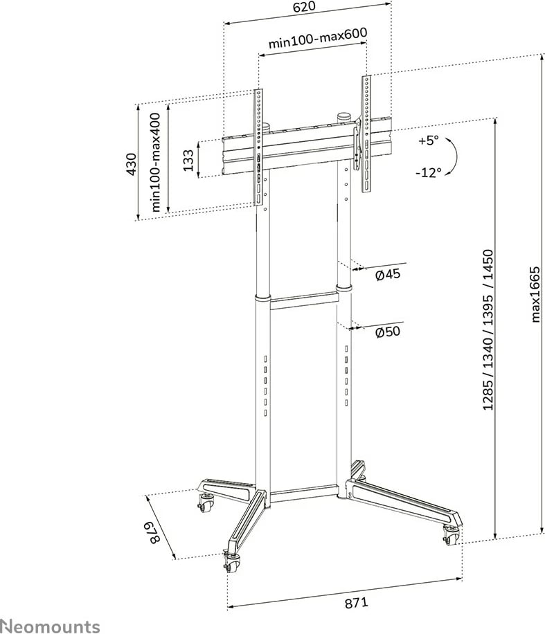 Qëndrim mobil për TV Newstar Neomounts FL50-540BL1, deri 70 inç, rregullim lartësie, ngjyrë e zezë