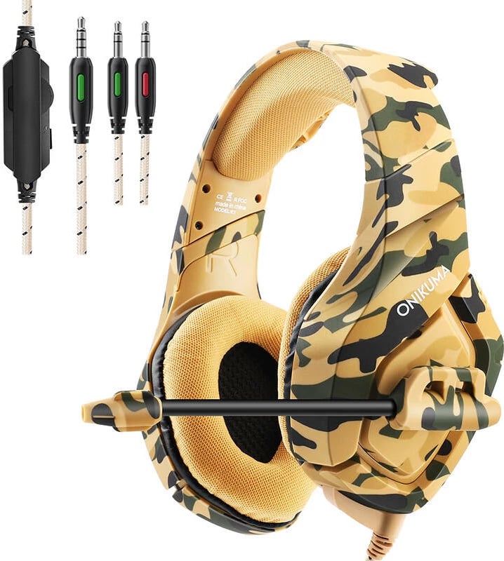 Kufje gaming ONIKUMA K1-B me mikrofon, me tel, kamuflazh verdhë