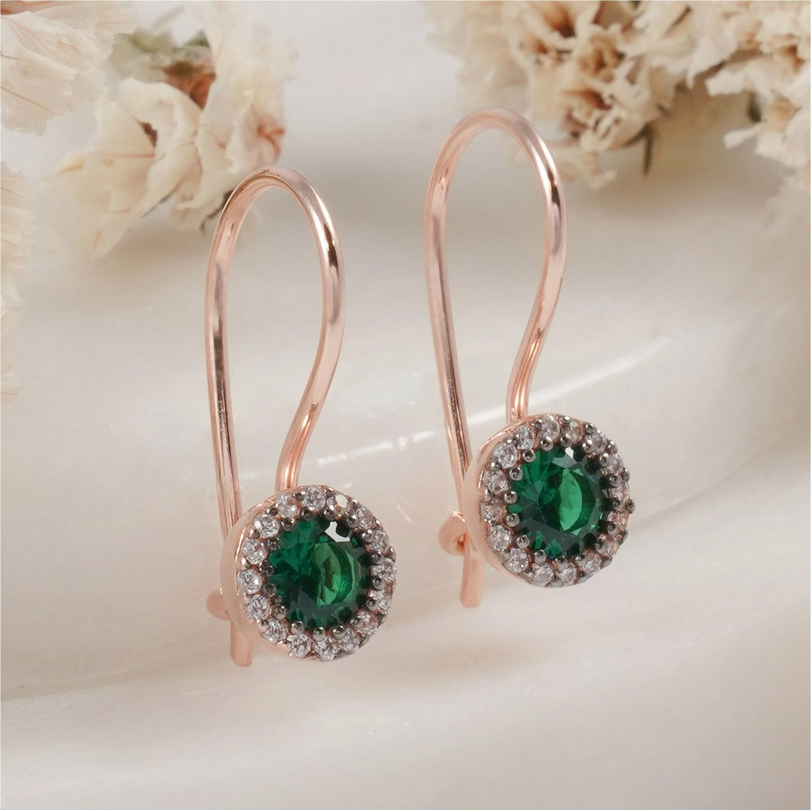 Vathë argjendi Jumeon, ngjyrë ari rozë dhe e gjelbër, 10069YSL