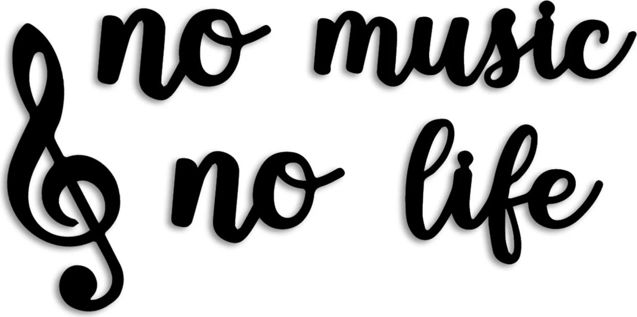 Aksesor dekorativ metalik për mur, Wallity, No Music No Life, ngjyrë e zezë, set me disa pjesë