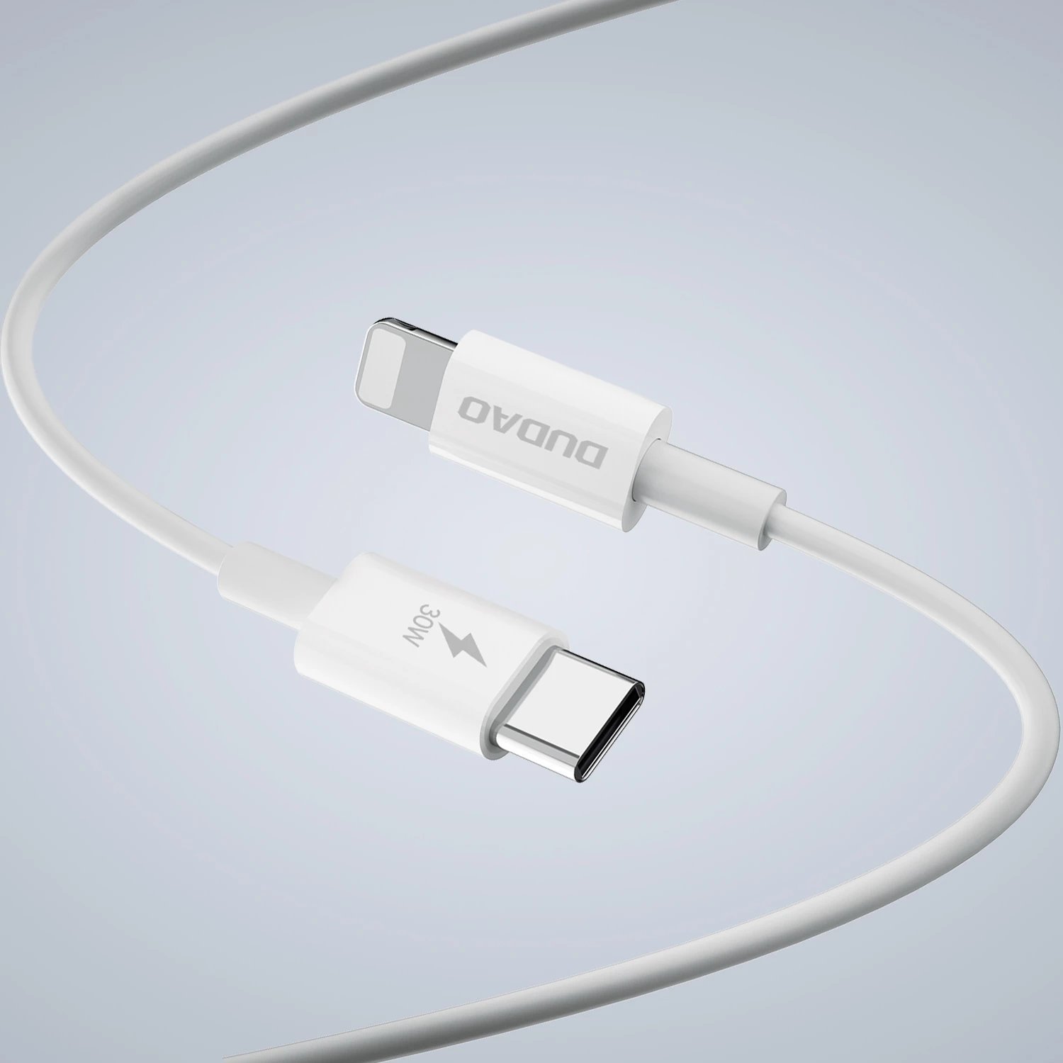 Karikues muri Dudao A30EUL, GaN, 30W, 2 porta USB-A/USB-C, me kabllo USB-C në Lightning, Bardhë