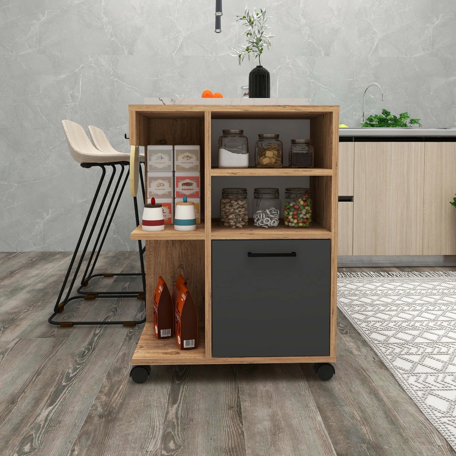 Dollap multifunksional Hanah Home, Rebusa, ngjyrë Atlantic Pine dhe antracit