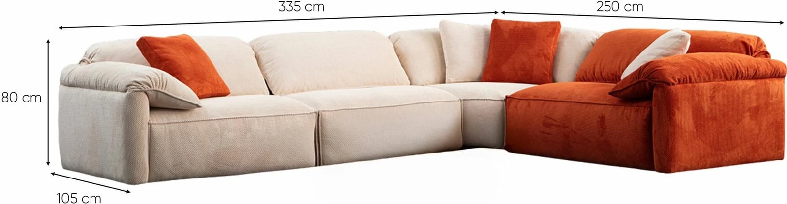 Kënd-sofë Atelier del Sofa, Flamingo Corner 3 (L1+O1+C+1,5R), krem dhe portokalli