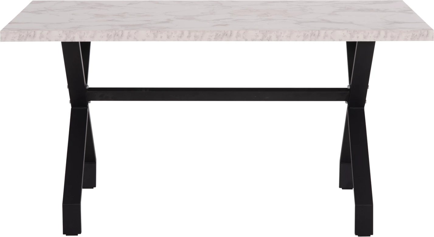 Tavolinë kuzhine LANA, pamje mermeri të bardhë, këmbë metalike të zeza, 140x70x72cm