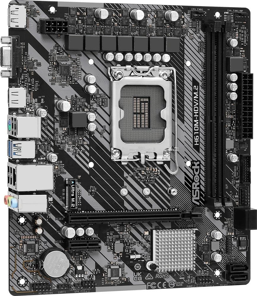 Pllakë amë ASRock H610M-HDV/M.2 R2.0, Intel, LGA 1700, DDR4-SDRAM, 64 GB